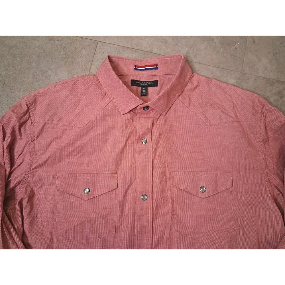 Banana Republic Pearl Snap Long Sleeve Button Down Slim Fit Mens Size XL Tall - Picture 4 of 12